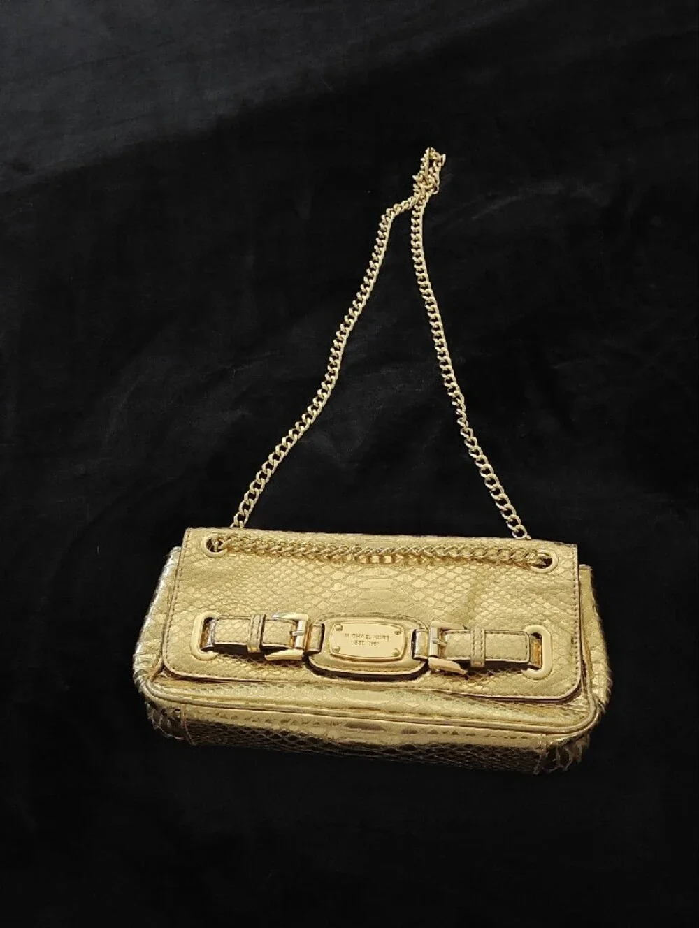 Michael Kors Gold Croc-Embossed Chain Shoulder Bag